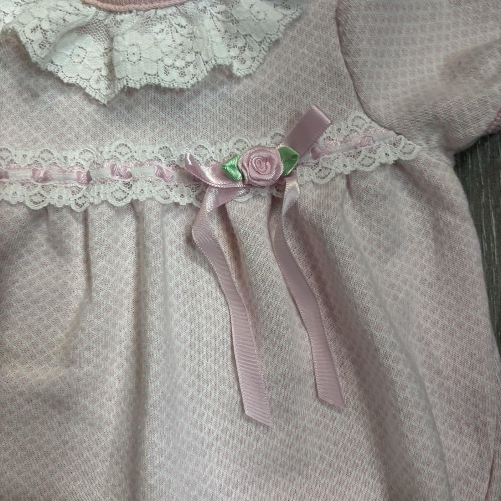 Vintage 90s Healthtex Baby Girl Bubble Romper Pink Lace Ruffle Bow Rose 12 Mos